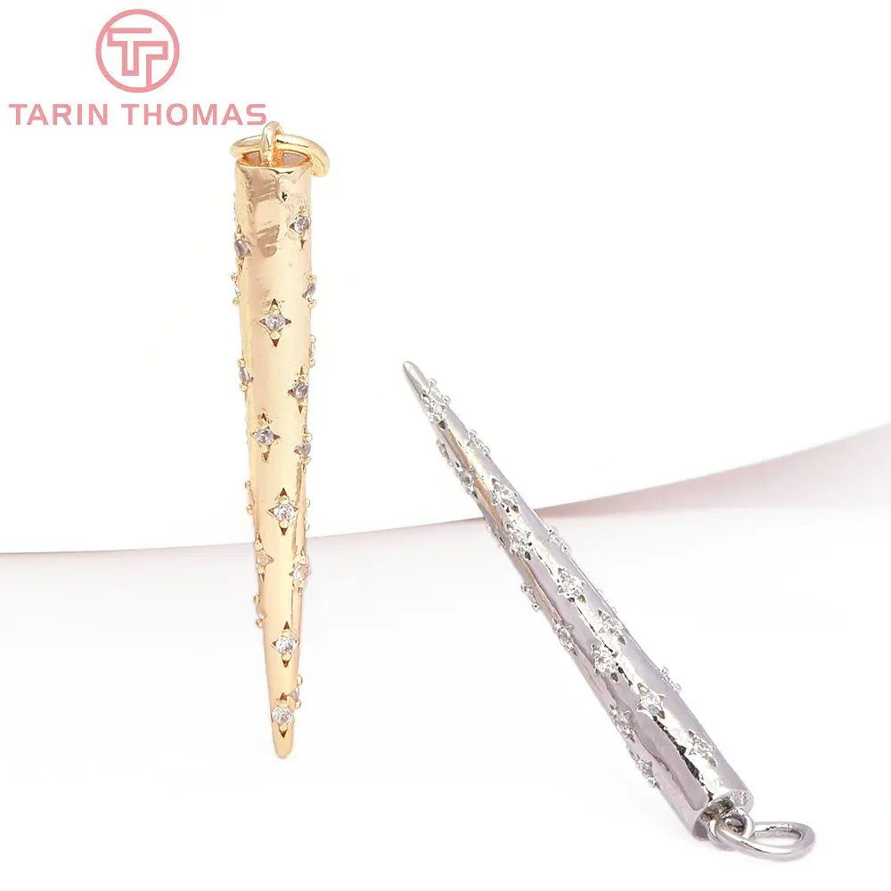 (7917) 2PCS 24K Gold Color Brass with Zircon Conical Pendants High Quality DIY Jewelry Making Findings Accessories Wholesales