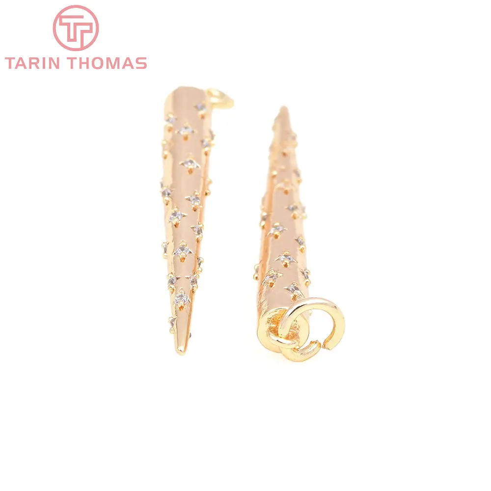 (7917) 2PCS 24K Gold Color Brass with Zircon Conical Pendants High Quality DIY Jewelry Making Findings Accessories Wholesales