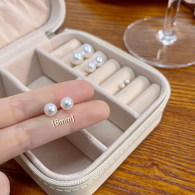 Round Ball Imitation Pearl Stud Earring for Women European Style Sweet Temperament Ear Jewelry Accessories Wedding Friend Gift