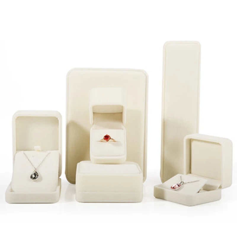 High Quality Beige Velvet Jewelry Box Ring Earring Holder Pendant Necklace Container Jewelry Storage Box