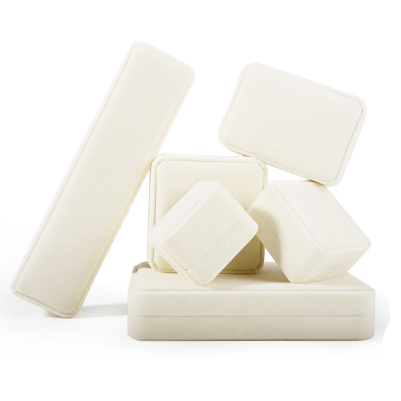 High Quality Beige Velvet Jewelry Box Ring Earring Holder Pendant Necklace Container Jewelry Storage Box