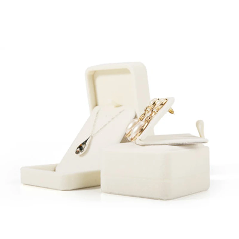 High Quality Beige Velvet Jewelry Box Ring Earring Holder Pendant Necklace Container Jewelry Storage Box