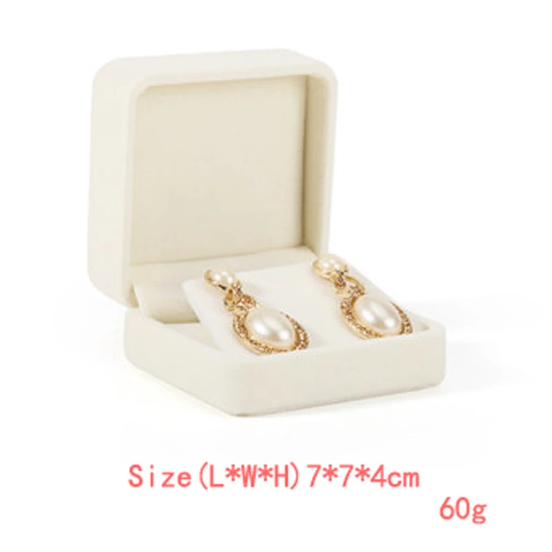 High Quality Beige Velvet Jewelry Box Ring Earring Holder Pendant Necklace Container Jewelry Storage Box
