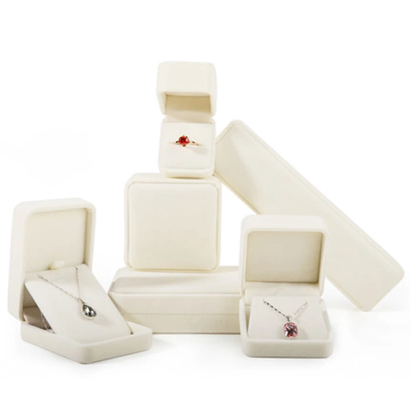 High Quality Beige Velvet Jewelry Box Ring Earring Holder Pendant Necklace Container Jewelry Storage Box