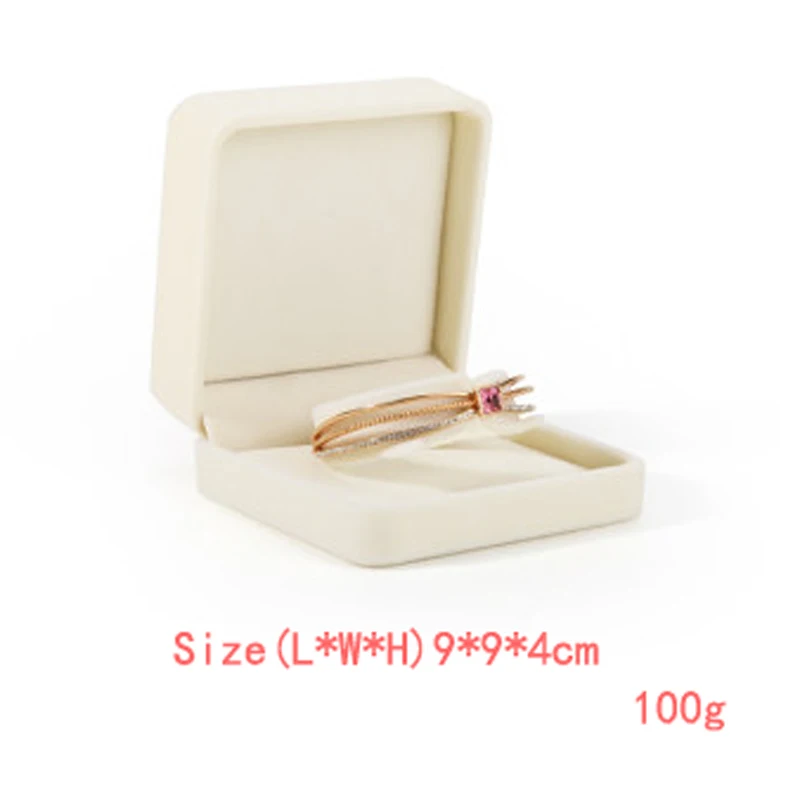 High Quality Beige Velvet Jewelry Box Ring Earring Holder Pendant Necklace Container Jewelry Storage Box