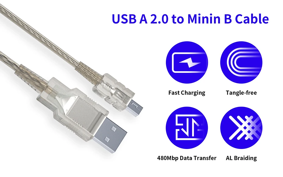 Mini USB Cable Short USB 2.0 A Male to USB Mini-B Data Charger Cable Mini USB Connector Cable for MP3 Mp4 Camera