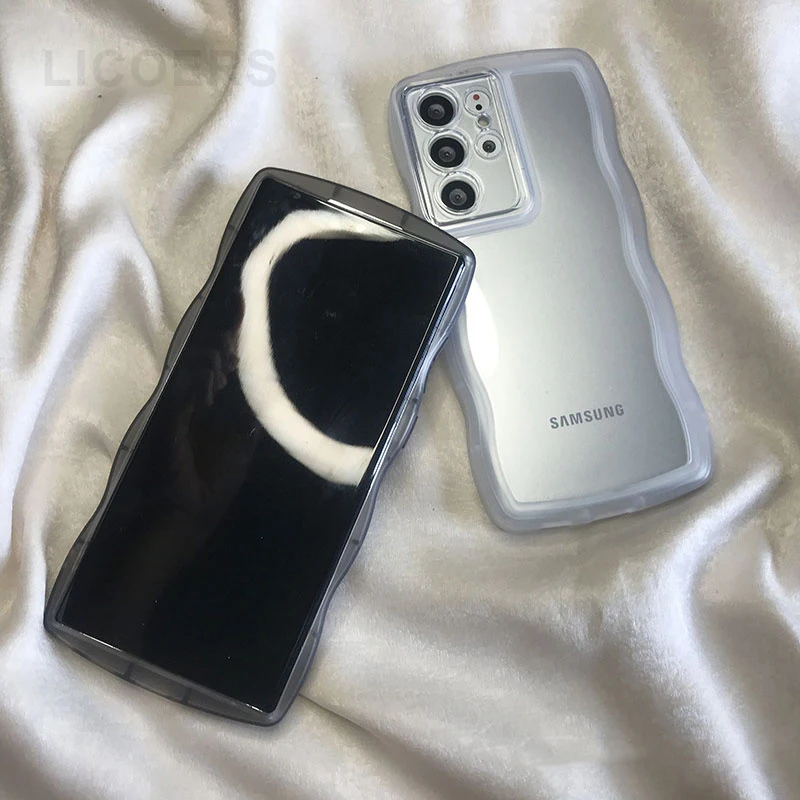for Samsung Galaxy S26 S25 S24 S23 Ultra S22 S21 S20 Plus FE Case Cute Curly Wave Cover Anti-knock Bumper All-round Camera Shell