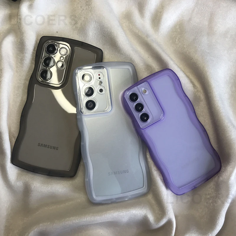 for Samsung Galaxy S26 S25 S24 S23 Ultra S22 S21 S20 Plus FE Case Cute Curly Wave Cover Anti-knock Bumper All-round Camera Shell