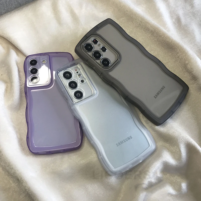 for Samsung Galaxy S26 S25 S24 S23 Ultra S22 S21 S20 Plus FE Case Cute Curly Wave Cover Anti-knock Bumper All-round Camera Shell