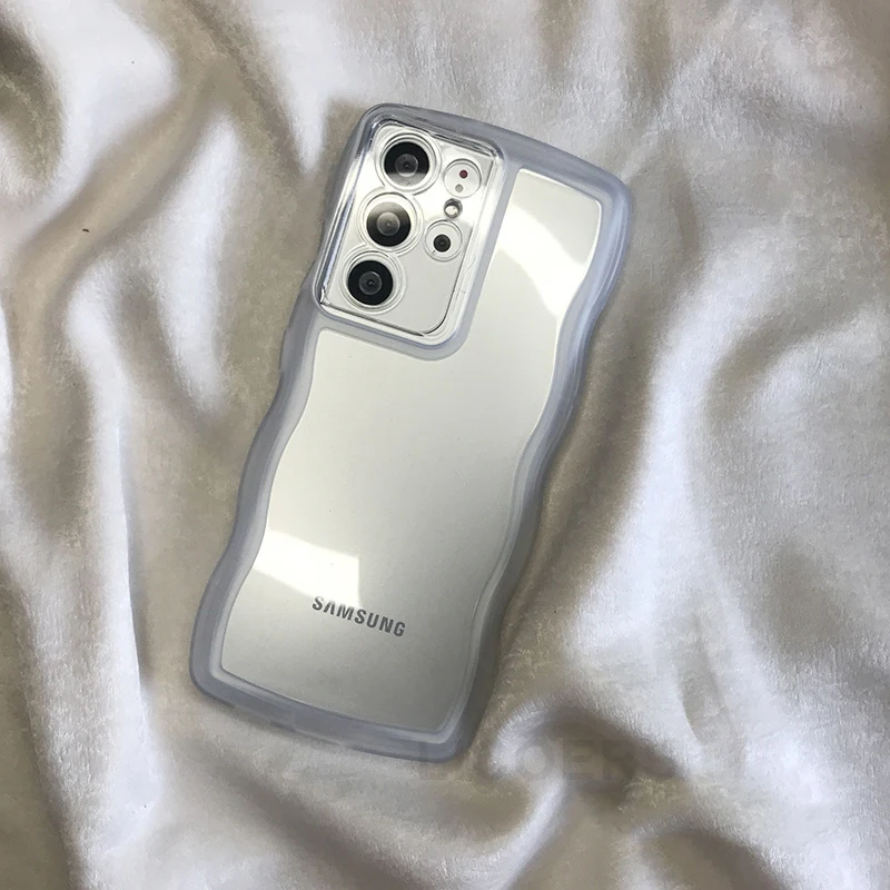 for Samsung Galaxy S26 S25 S24 S23 Ultra S22 S21 S20 Plus FE Case Cute Curly Wave Cover Anti-knock Bumper All-round Camera Shell