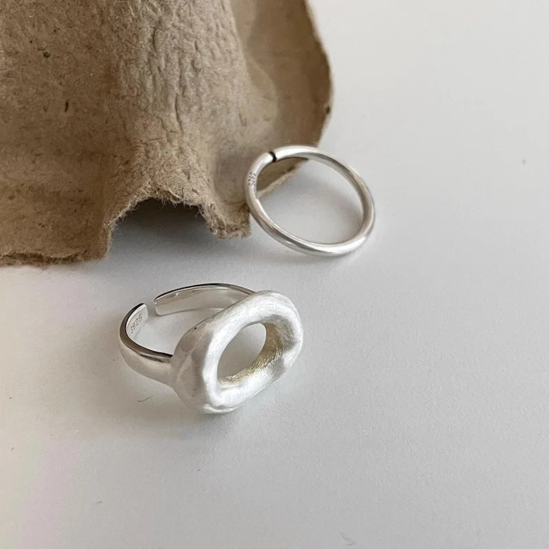925 Sterling Silver Simple Hollow Rings For Women Geometric Fashion Smiple Open Handmade Allergy Party Jewelry Gift