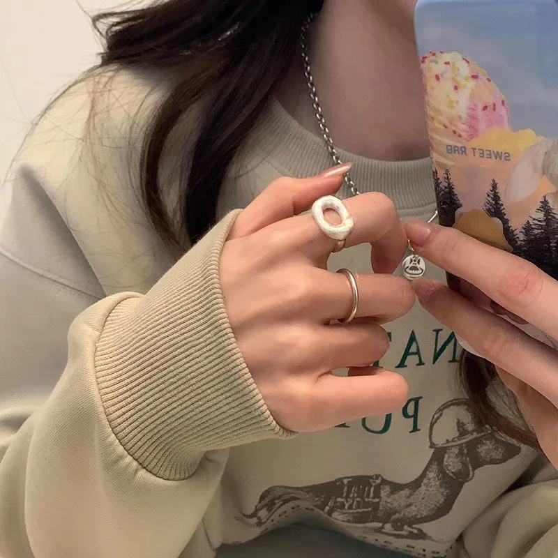 925 Sterling Silver Simple Hollow Rings For Women Geometric Fashion Smiple Open Handmade Allergy Party Jewelry Gift