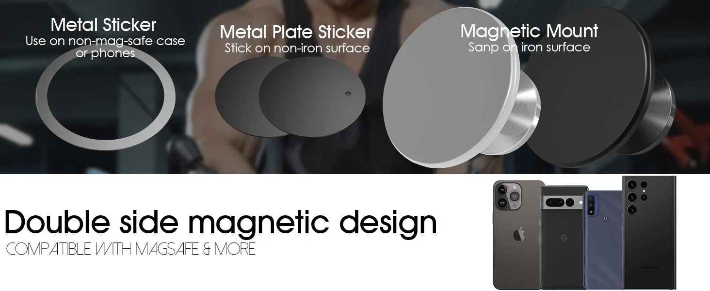 Gym Mate Magnetic Phone Mount &Double-sided Magnetic Suction Phone Holder for MagSafe. Shoot Hands-Free Videos While Working Out