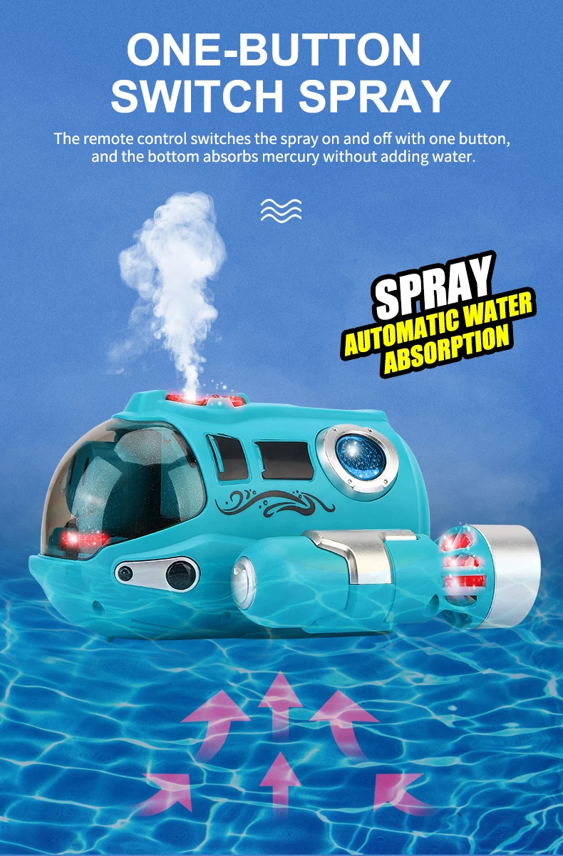 2.4GHz Rc Boat Toys Remote Control Boat Waterproof Spray Swimming Pool Bathing RC Steamboat For Boys And Girls Children's Gift