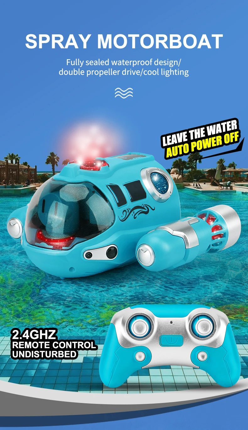 2.4GHz Rc Boat Toys Remote Control Boat Waterproof Spray Swimming Pool Bathing RC Steamboat For Boys And Girls Children's Gift