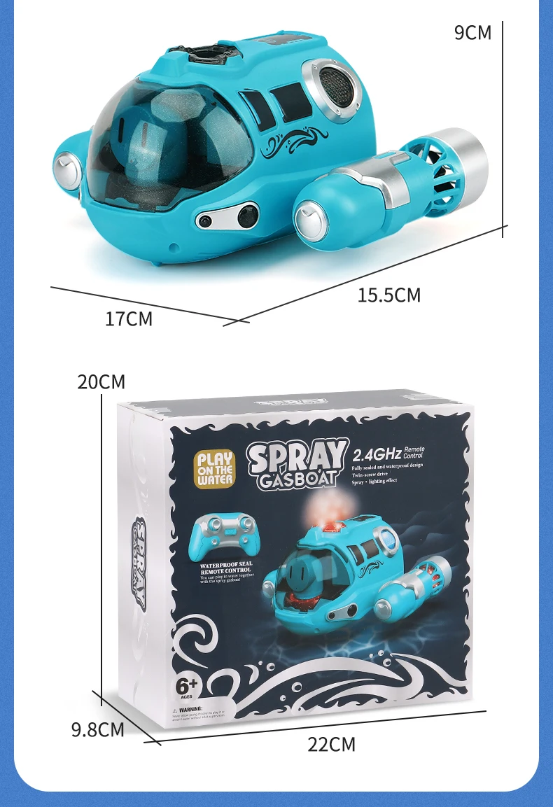 2.4GHz Rc Boat Toys Remote Control Boat Waterproof Spray Swimming Pool Bathing RC Steamboat For Boys And Girls Children's Gift