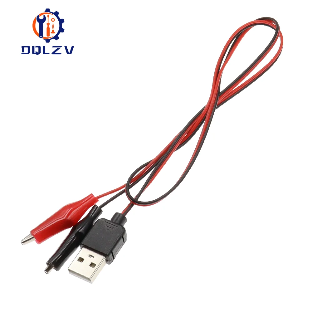 60CM Alligator Test Cilp To USB Male Female Connector Adapter Crocodile Test Clamp Clip Power Cable