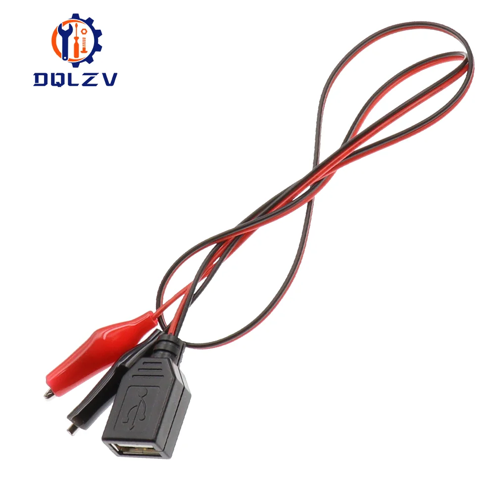 60CM Alligator Test Cilp To USB Male Female Connector Adapter Crocodile Test Clamp Clip Power Cable