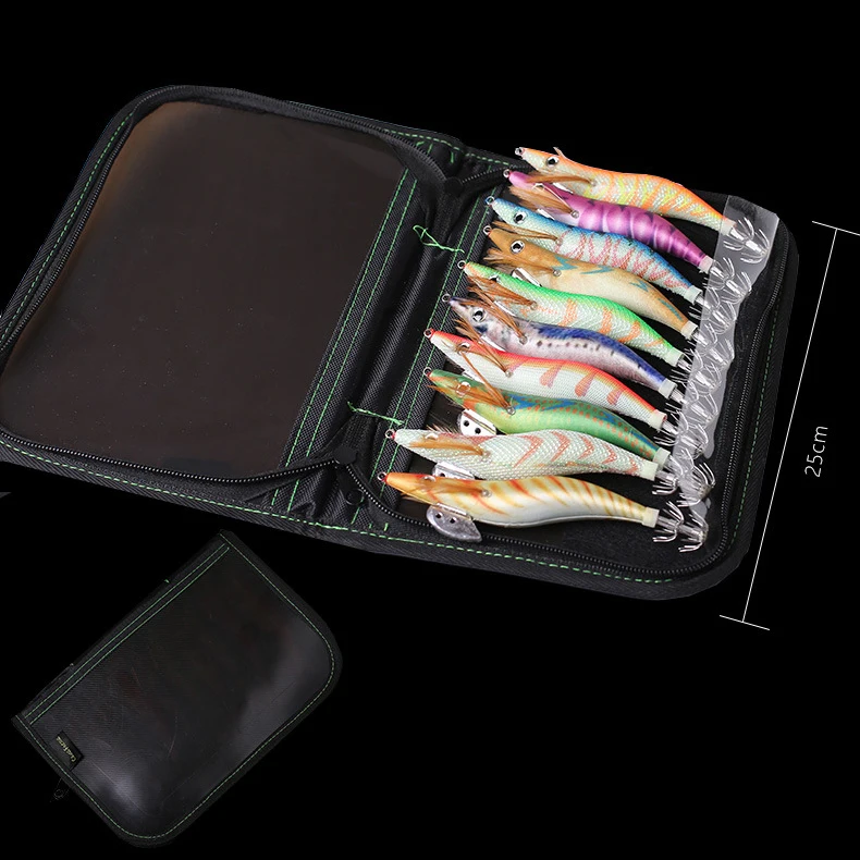 10PCS with Shrimp Bag 3D Printing 2.5 3.0 3.5 Hook Luminous Squid Jig Fishing Wood Shrimp Lure Squid Cuttlefish Jigs Lures