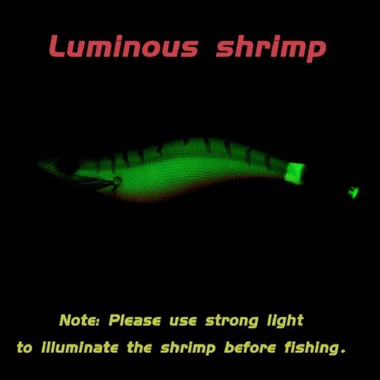 10PCS with Shrimp Bag 3D Printing 2.5 3.0 3.5 Hook Luminous Squid Jig Fishing Wood Shrimp Lure Squid Cuttlefish Jigs Lures
