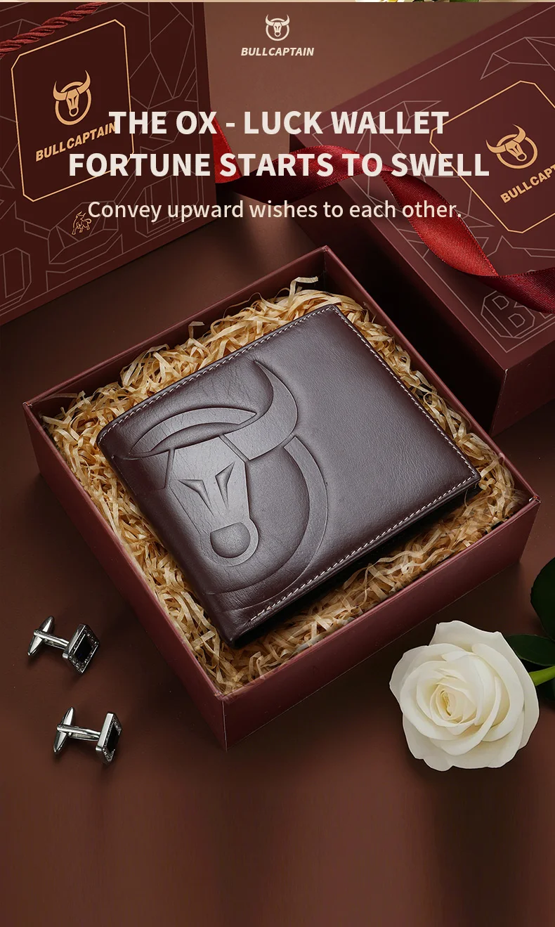 BULLCAPTAIN Fashion Big Logo Man Wallet High Quality RFID Wallet Coin Purse Compact Mini Card Holder Genuine Leather