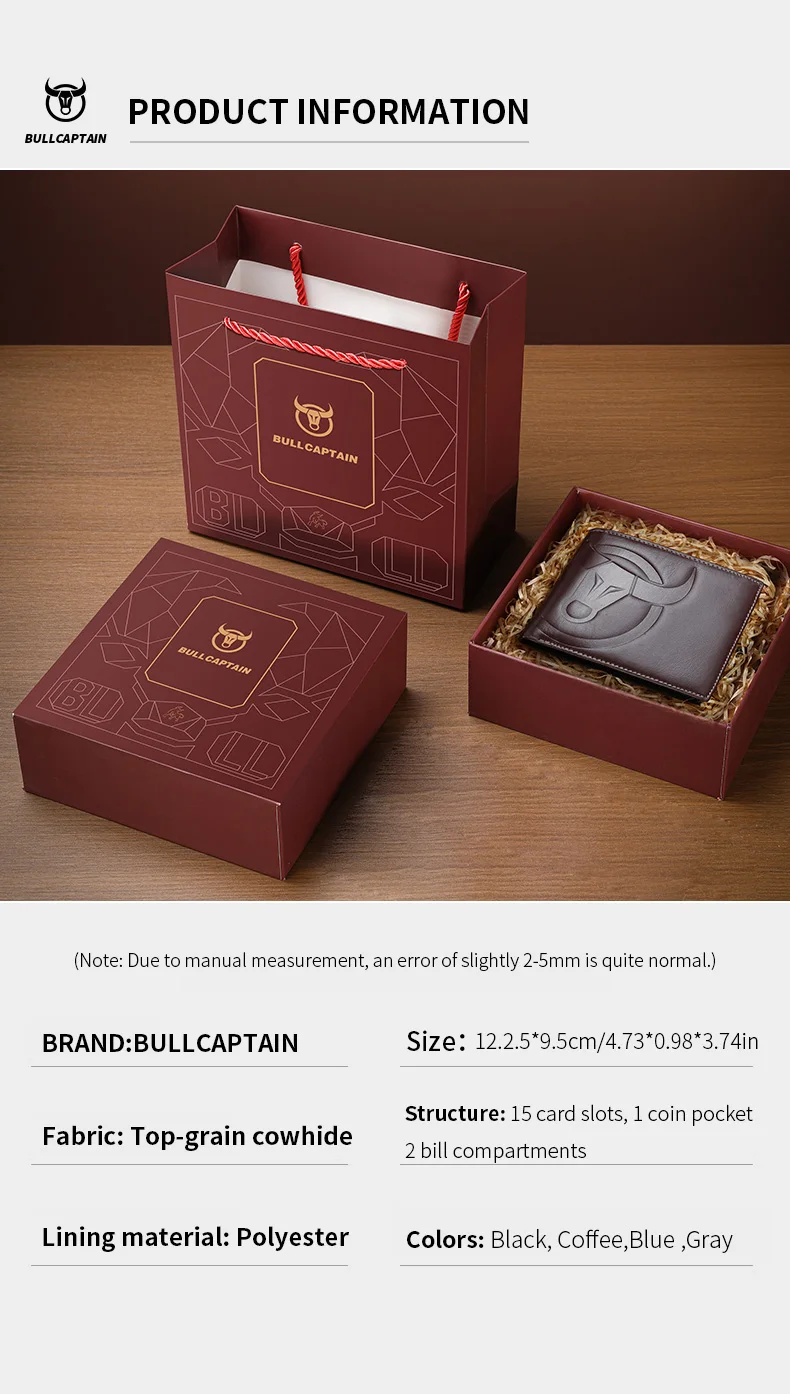 BULLCAPTAIN Fashion Big Logo Man Wallet High Quality RFID Wallet Coin Purse Compact Mini Card Holder Genuine Leather