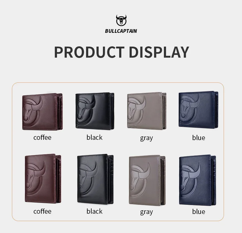 BULLCAPTAIN Fashion Big Logo Man Wallet High Quality RFID Wallet Coin Purse Compact Mini Card Holder Genuine Leather