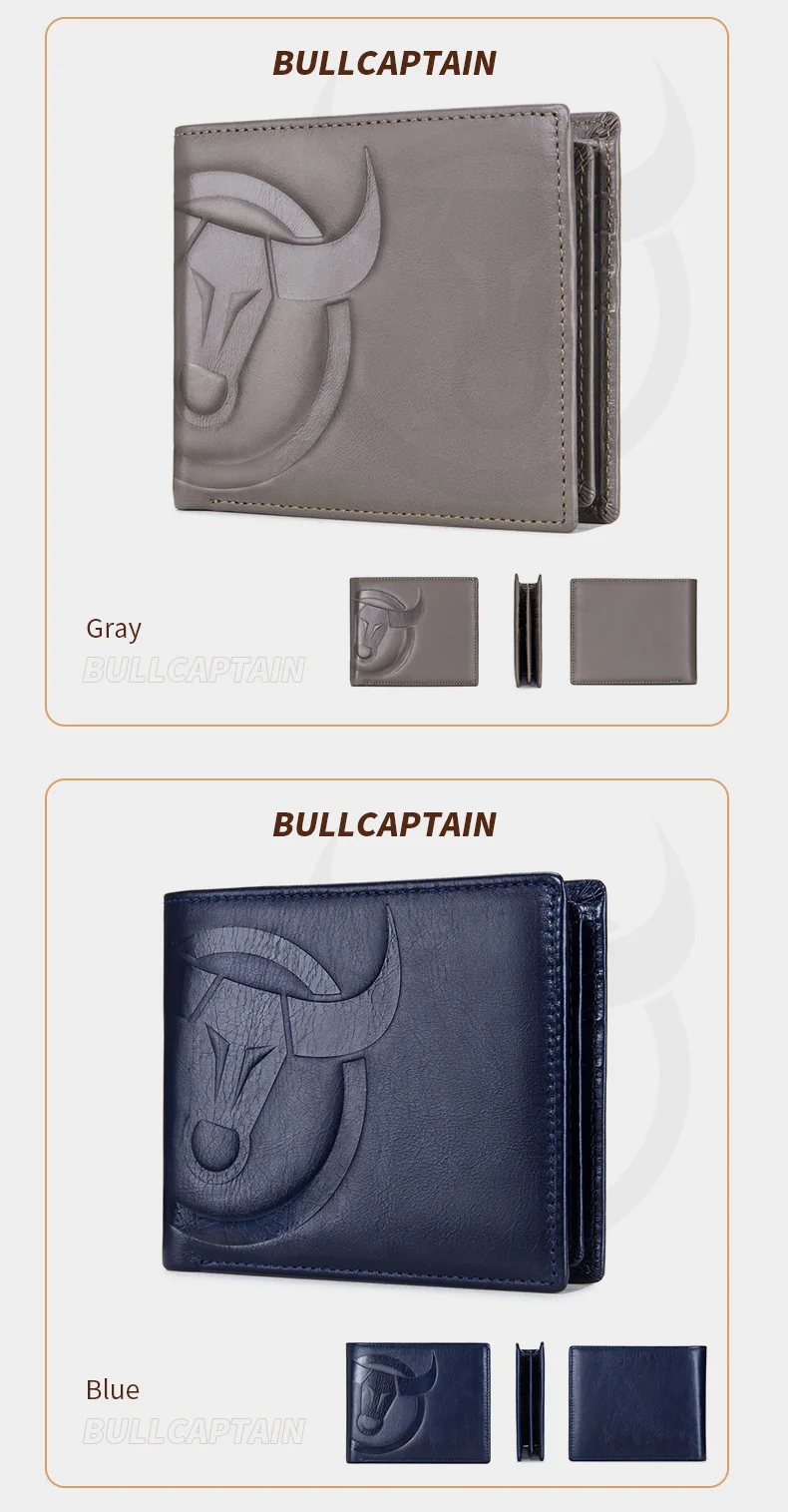 BULLCAPTAIN Fashion Big Logo Man Wallet High Quality RFID Wallet Coin Purse Compact Mini Card Holder Genuine Leather