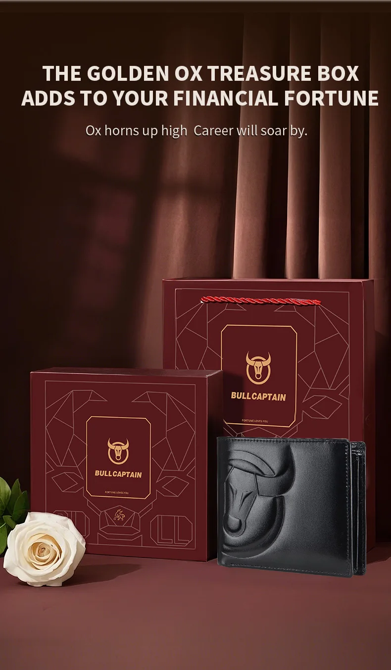 BULLCAPTAIN Fashion Big Logo Man Wallet High Quality RFID Wallet Coin Purse Compact Mini Card Holder Genuine Leather