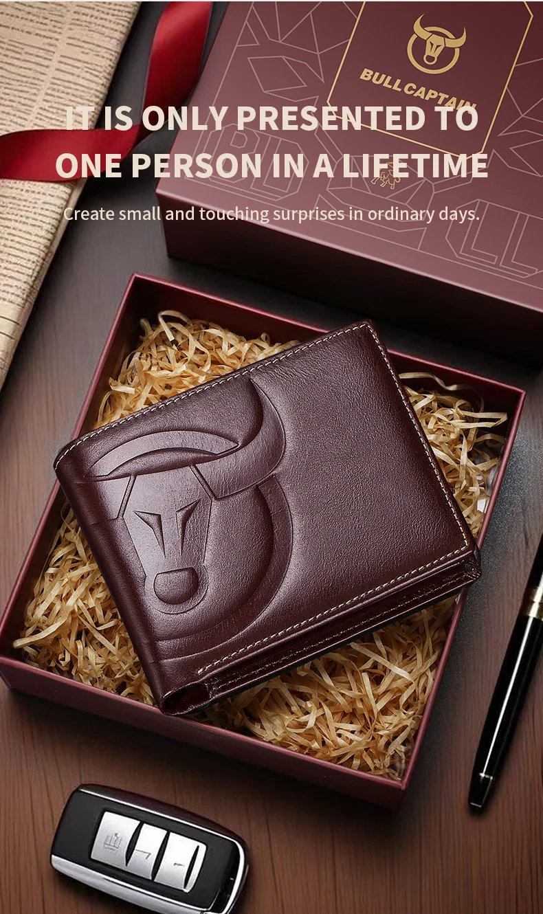 BULLCAPTAIN Fashion Big Logo Man Wallet High Quality RFID Wallet Coin Purse Compact Mini Card Holder Genuine Leather