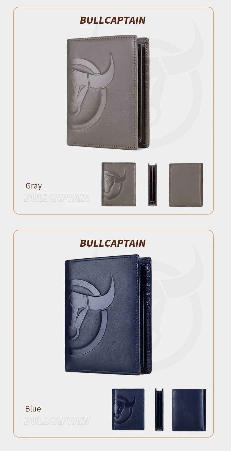 BULLCAPTAIN Fashion Big Logo Man Wallet High Quality RFID Wallet Coin Purse Compact Mini Card Holder Genuine Leather