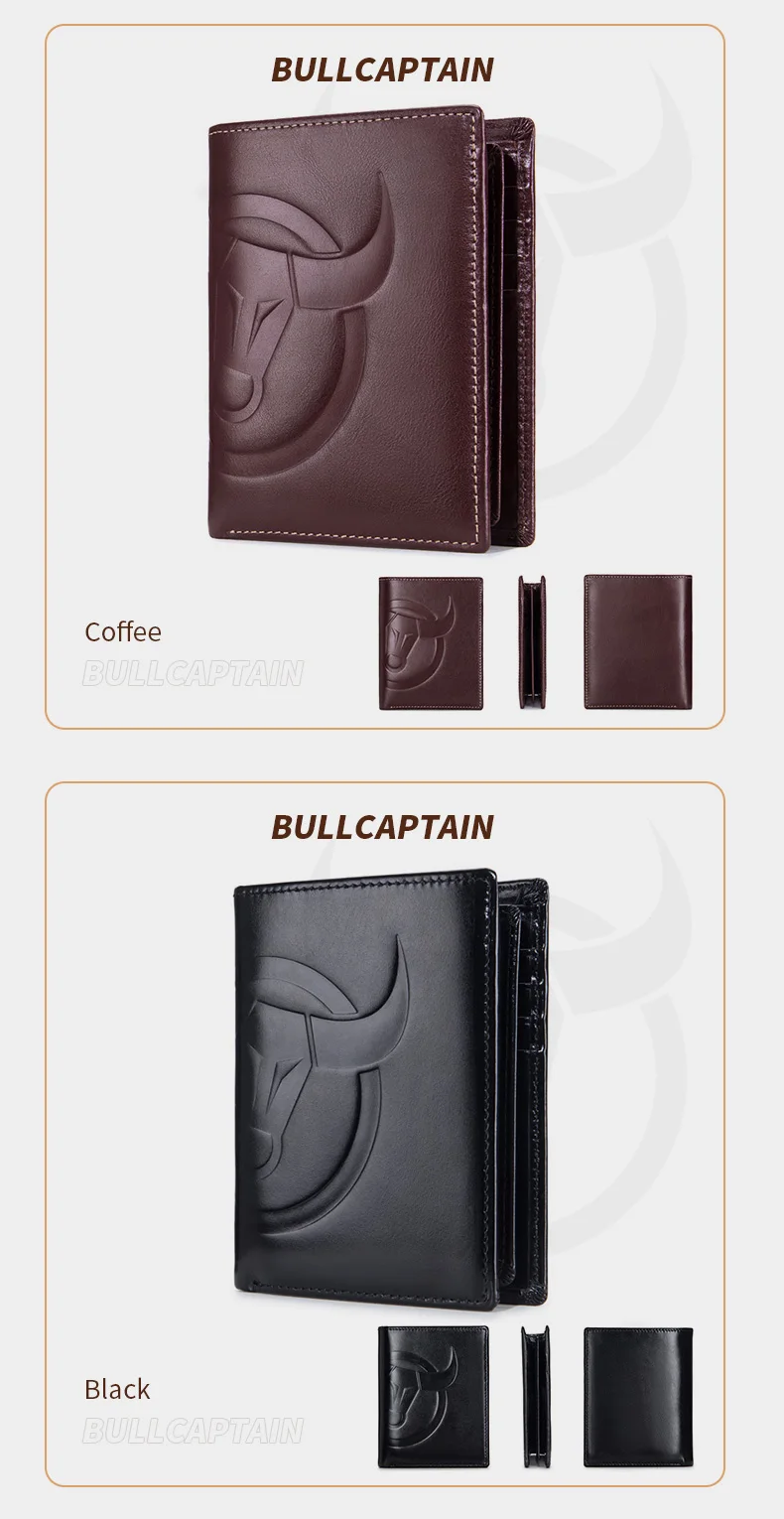 BULLCAPTAIN Fashion Big Logo Man Wallet High Quality RFID Wallet Coin Purse Compact Mini Card Holder Genuine Leather