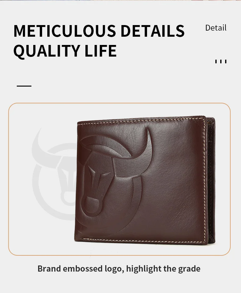 BULLCAPTAIN Fashion Big Logo Man Wallet High Quality RFID Wallet Coin Purse Compact Mini Card Holder Genuine Leather