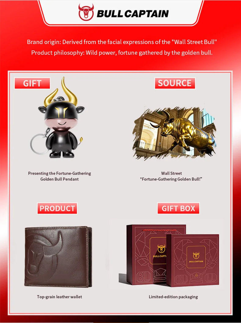 BULLCAPTAIN Fashion Big Logo Man Wallet High Quality RFID Wallet Coin Purse Compact Mini Card Holder Genuine Leather