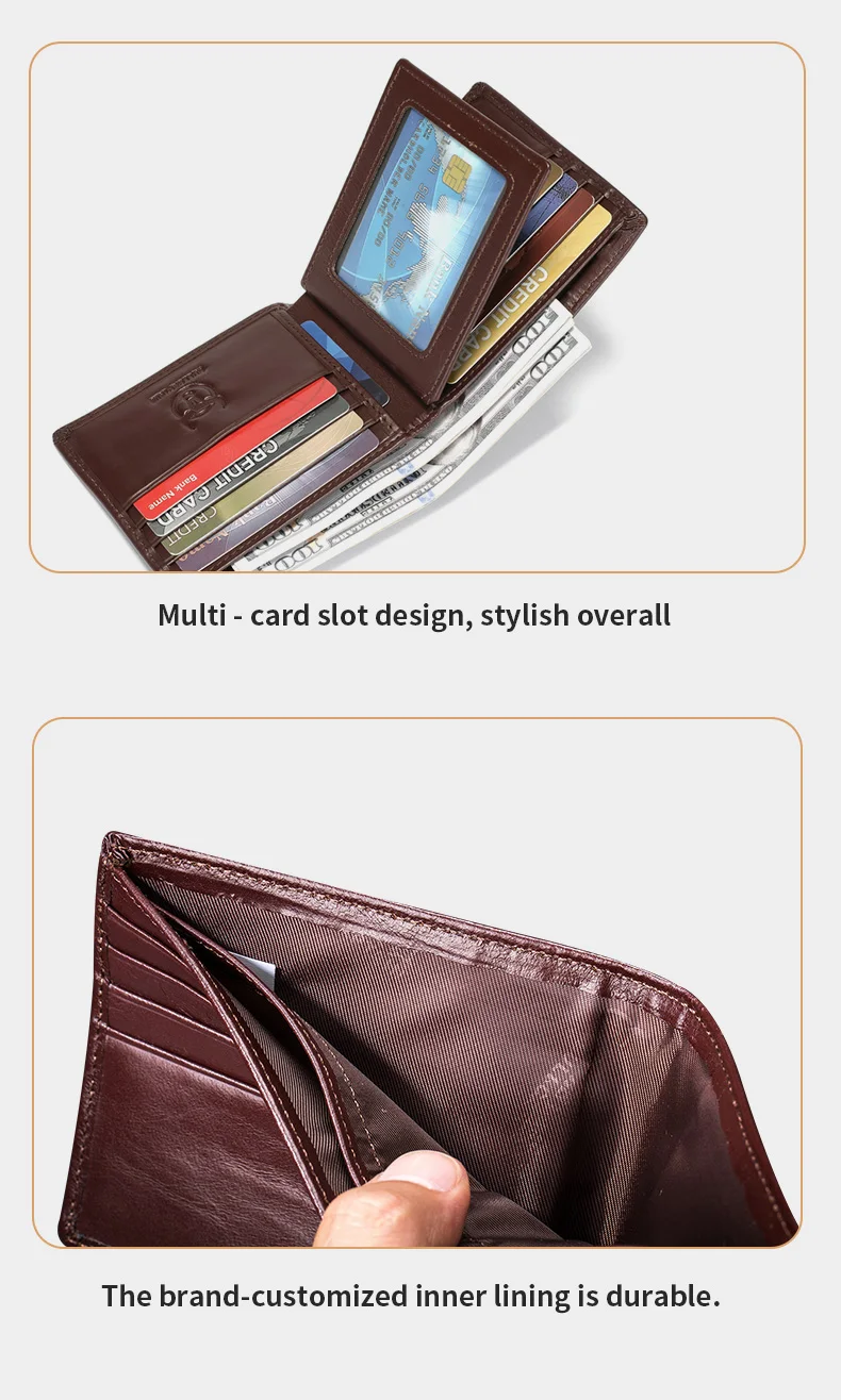 BULLCAPTAIN Fashion Big Logo Man Wallet High Quality RFID Wallet Coin Purse Compact Mini Card Holder Genuine Leather