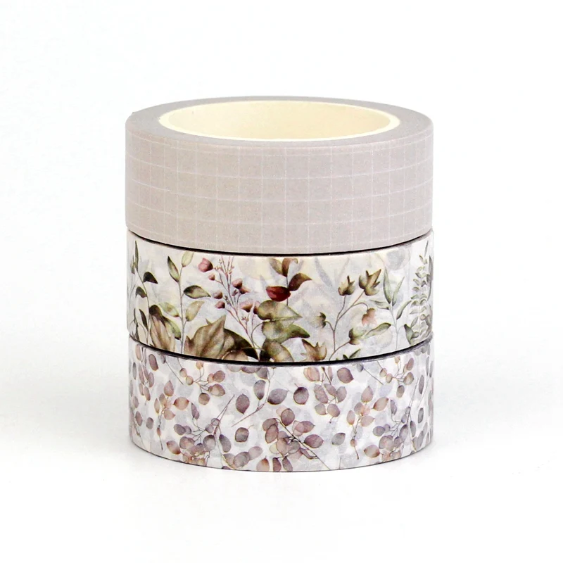 2023 NEW 1PC 10M Decor More Neutral Leaves Grid Washi Tape Set for Scrapbooking Journaling Adhesive Masking Tape Cute Stationery