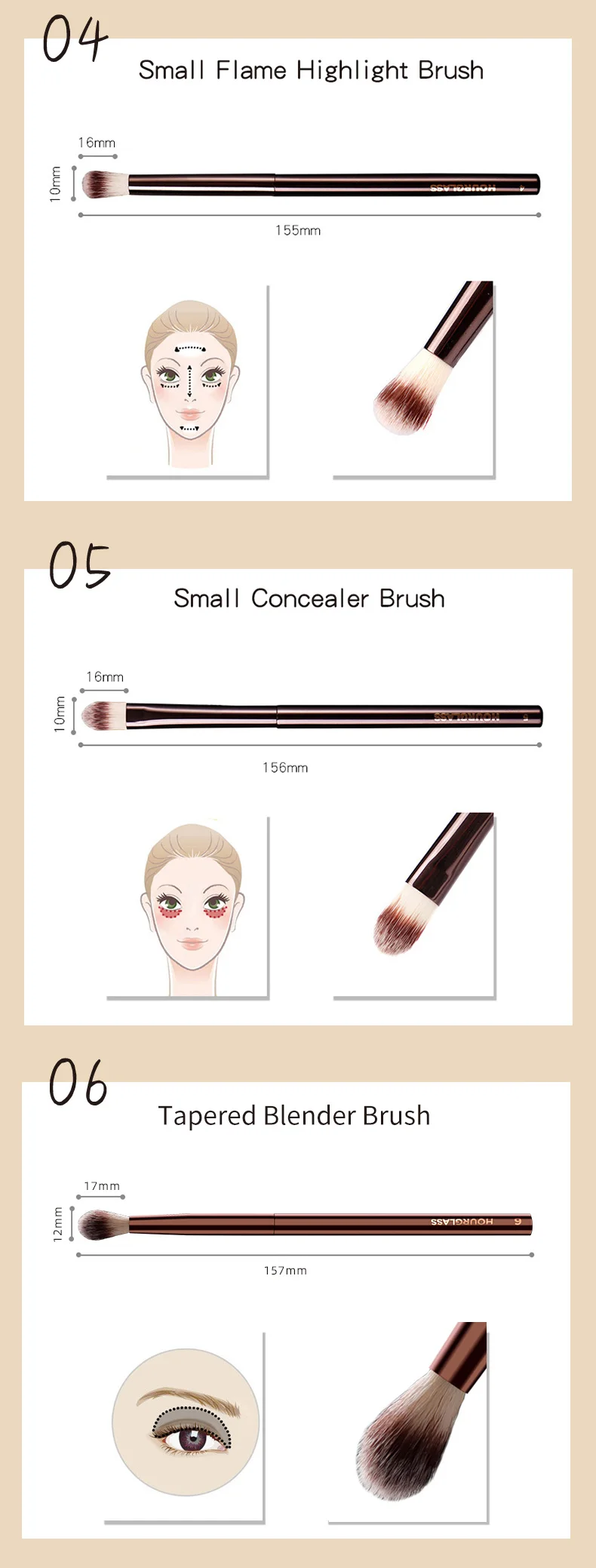 Hourglass Makeup Brush All Kinds Eyeshadow Foundation Concealer Powder Bronzer Blusher Eyeliner Retractable Professional Brushes