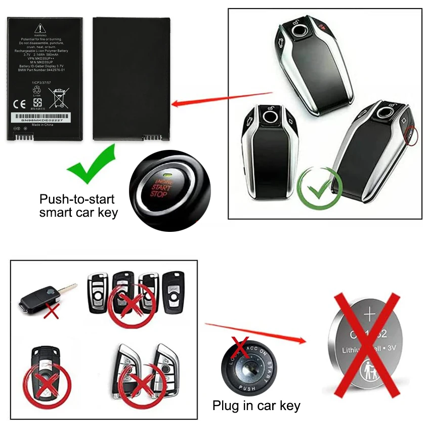 MKD35UP Remote LCD Key Battery For BMW X3 X4 X5 X6 X7 530Le 730 740 745 760LI 9442976-01 1ICP3/37/57 D-80788 6814351