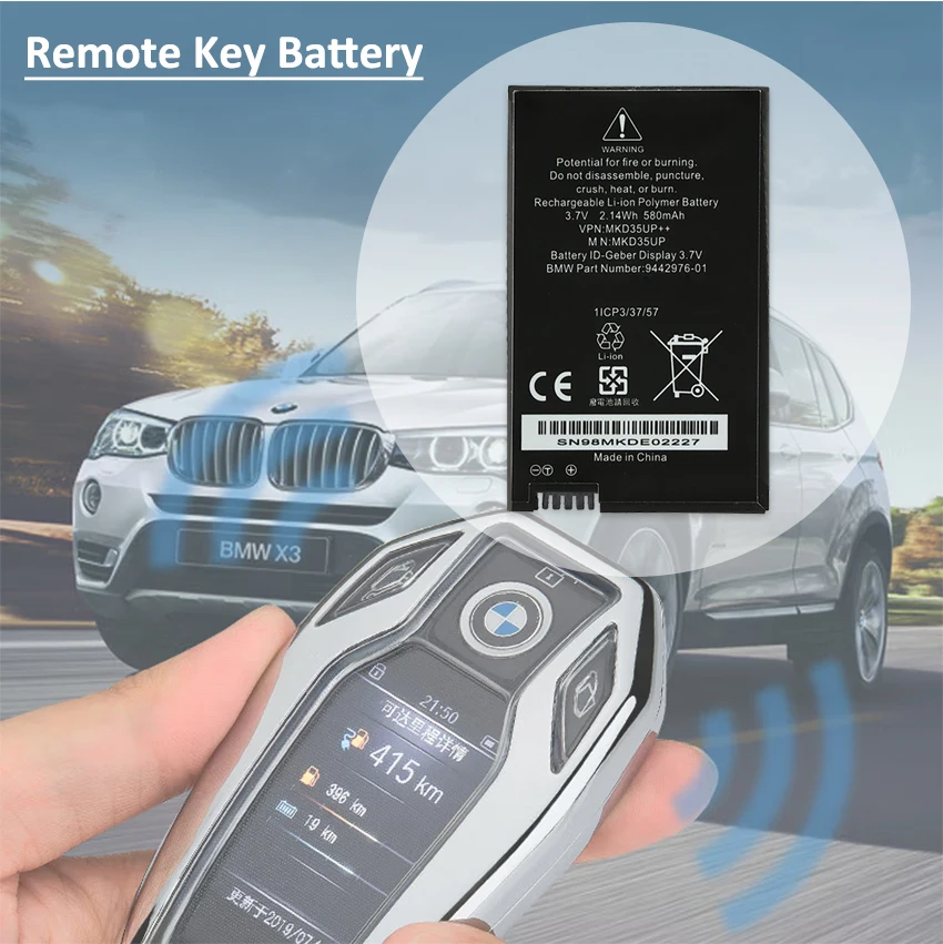 MKD35UP Remote LCD Key Battery For BMW X3 X4 X5 X6 X7 530Le 730 740 745 760LI 9442976-01 1ICP3/37/57 D-80788 6814351