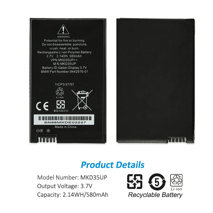 MKD35UP Remote LCD Key Battery For BMW X3 X4 X5 X6 X7 530Le 730 740 745 760LI 9442976-01 1ICP3/37/57 D-80788 6814351