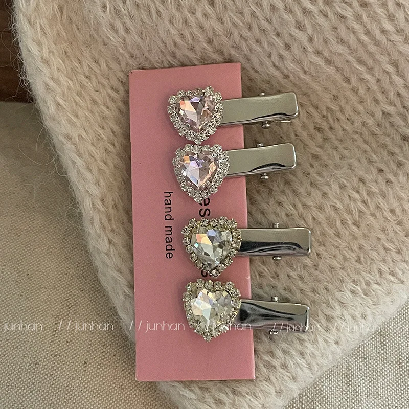 Heart Shape Rhinestone Barrettes Female Group Style Bang Clip Hot Girl Side Clip Hairpin Forehead Little Clip Hair Accessories
