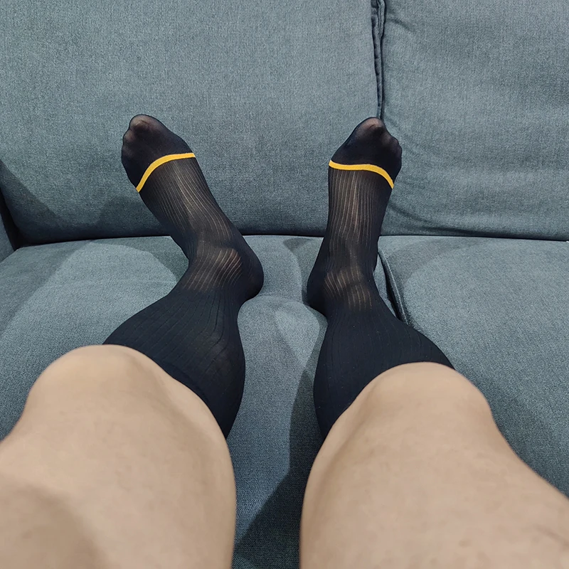 Sexy Ultra Thin Dress Tube Socks Men Sheer Stockings Man Erotic Wear Business Formal Sock Calcetines Hombre