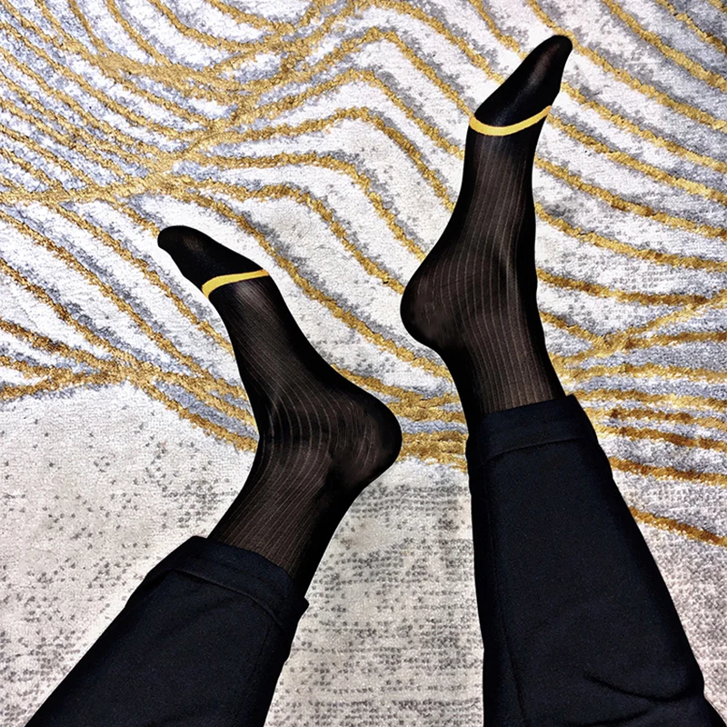 Sexy Ultra Thin Dress Tube Socks Men Sheer Stockings Man Erotic Wear Business Formal Sock Calcetines Hombre