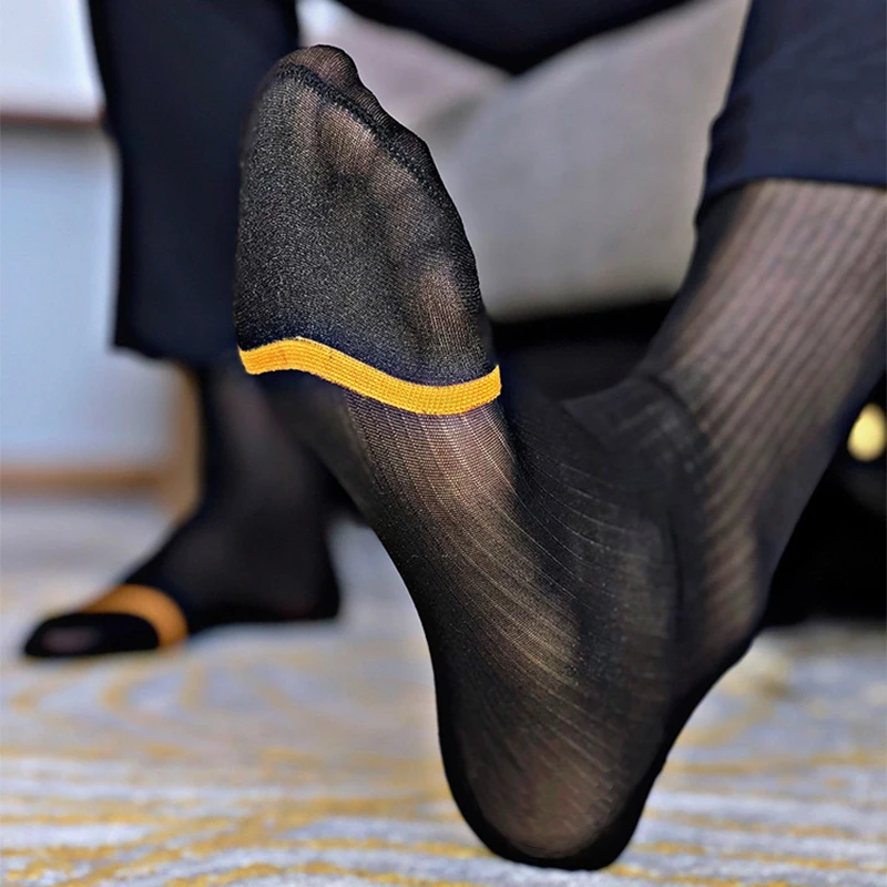 Sexy Ultra Thin Dress Tube Socks Men Sheer Stockings Man Erotic Wear Business Formal Sock Calcetines Hombre
