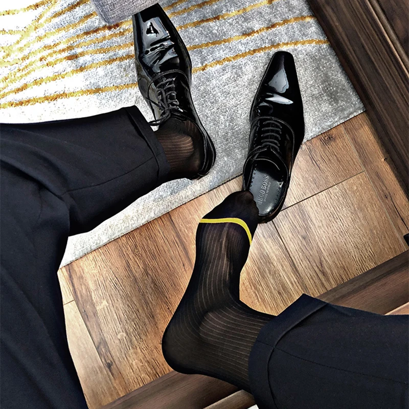 Sexy Ultra Thin Dress Tube Socks Men Sheer Stockings Man Erotic Wear Business Formal Sock Calcetines Hombre