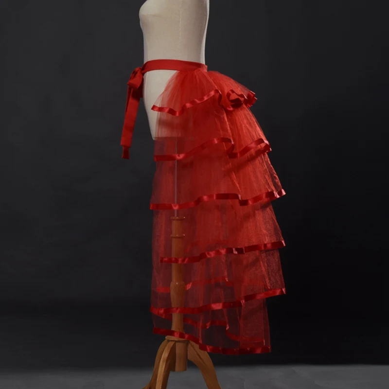 Women Punk Puffy Ruffle Tutu Bustle Skirts Sexy Steampunk Cocktail Party Tie-on Overskirt Gothic Tulle Skirt for Female