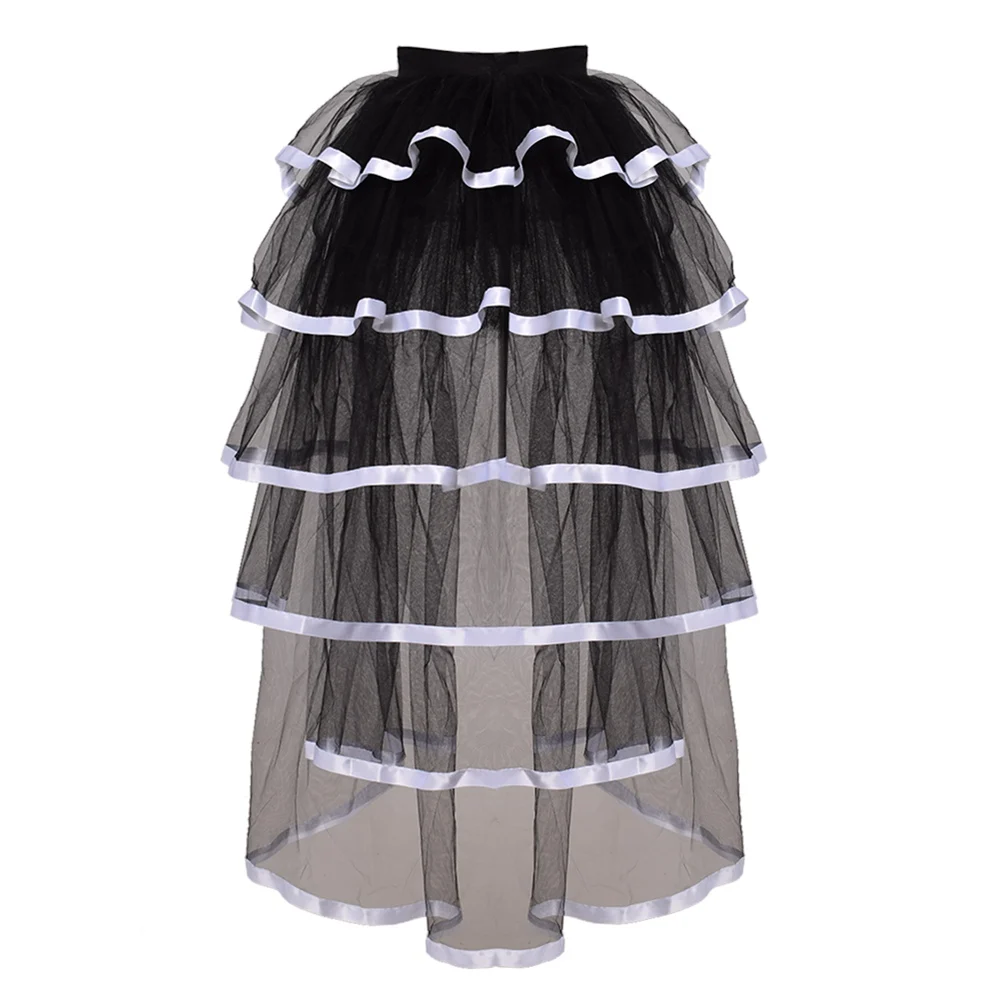 Women Punk Puffy Ruffle Tutu Bustle Skirts Sexy Steampunk Cocktail Party Tie-on Overskirt Gothic Tulle Skirt for Female