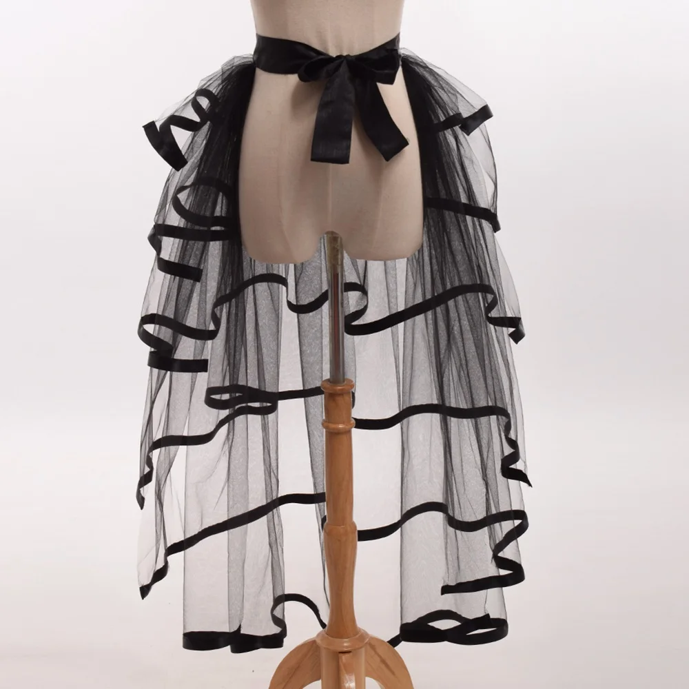 Women Punk Puffy Ruffle Tutu Bustle Skirts Sexy Steampunk Cocktail Party Tie-on Overskirt Gothic Tulle Skirt for Female