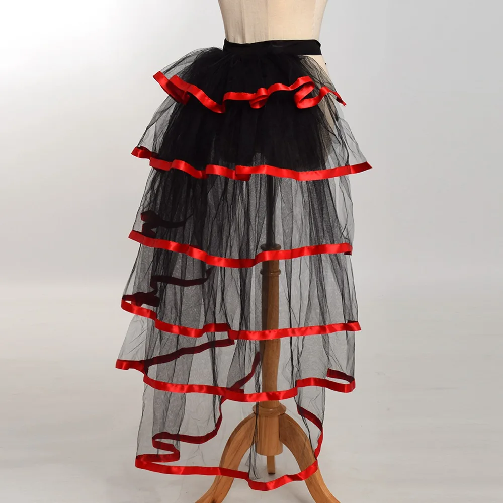 Women Punk Puffy Ruffle Tutu Bustle Skirts Sexy Steampunk Cocktail Party Tie-on Overskirt Gothic Tulle Skirt for Female