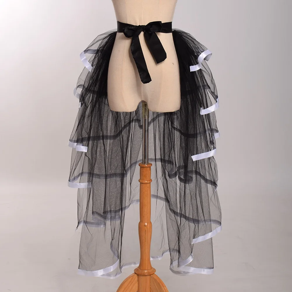 Women Punk Puffy Ruffle Tutu Bustle Skirts Sexy Steampunk Cocktail Party Tie-on Overskirt Gothic Tulle Skirt for Female